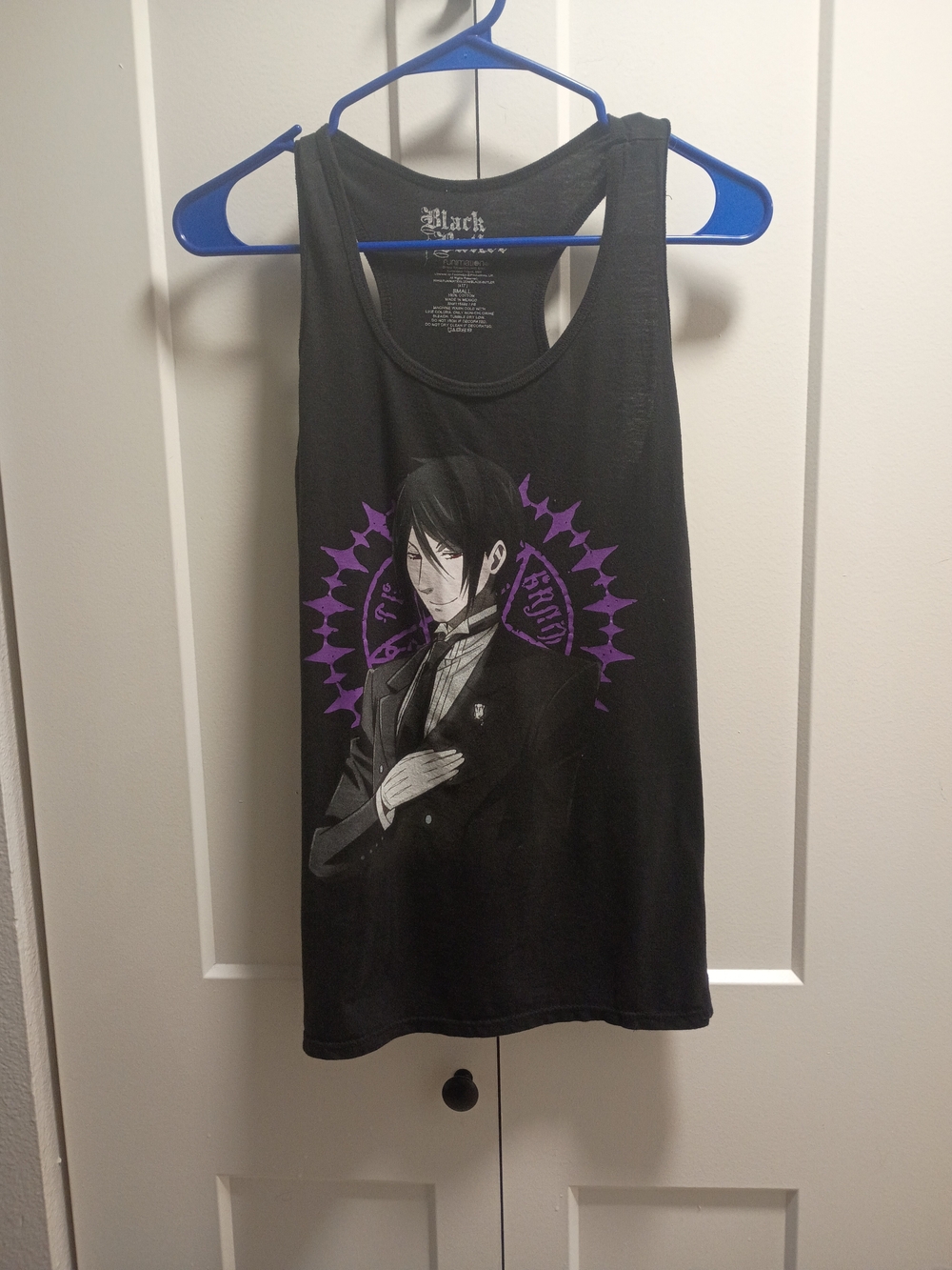 Black Sleeveless Graphic Tank Top with Purple Accent